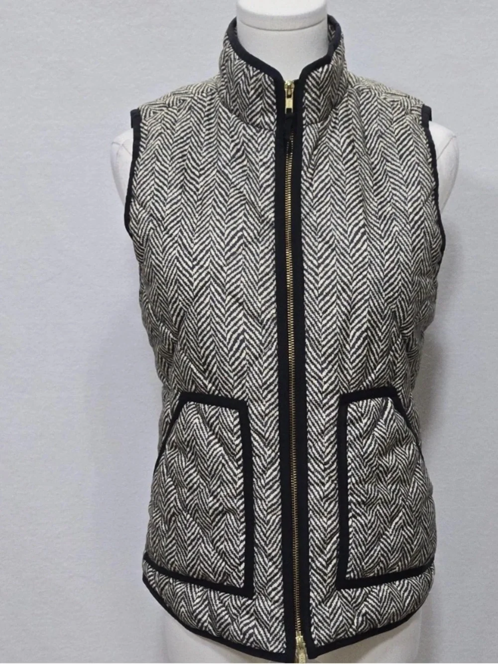 J. Crew Quilted Herringbone Vest in Black and Cream